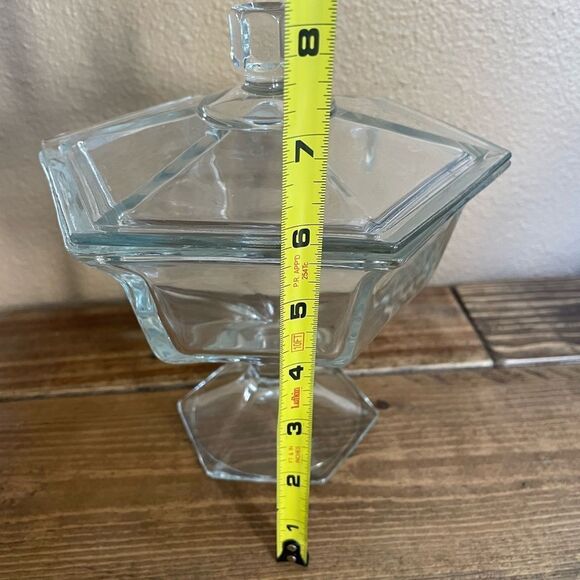 Vintage Pressed Glass Hexagon Shaped Candy Dish with Lid - Picture 11 of 15
